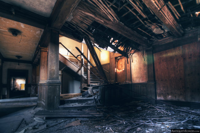 Broken staircase inside Bennett College