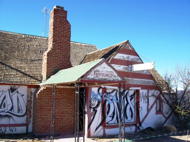 Graffitied exterior of a building at Santa Claus