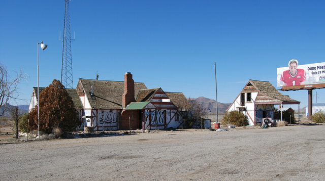 Two buildings and a billboard at Santa Claus