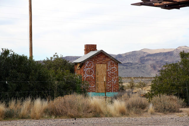 Brick building covered in graffiti at Santa Claus