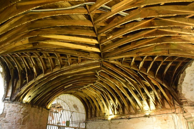 Wooden boards on the ceiling
