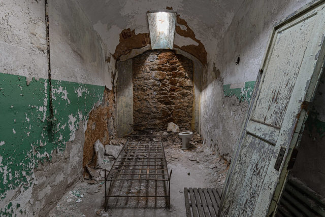 Bedroom furniture in a small prisoner's cell