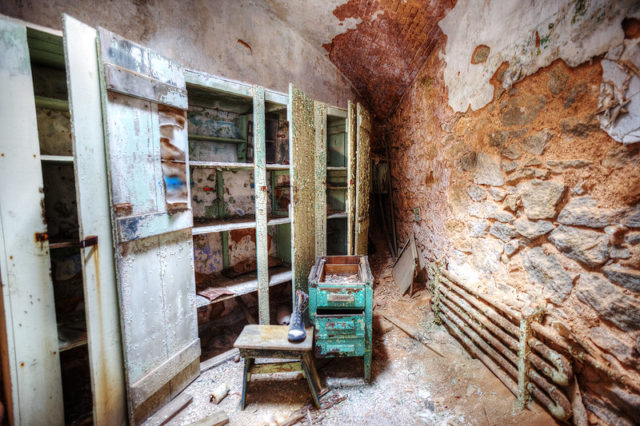 Remnants of the guards locker room at Eastern State Penitentiary