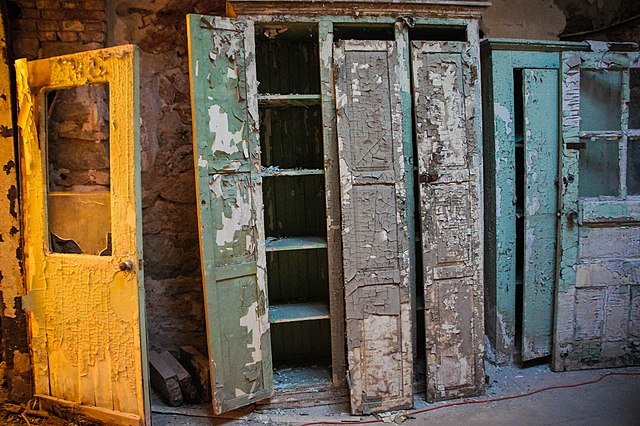 Broken shelving unit at Eastern State Penitentiary