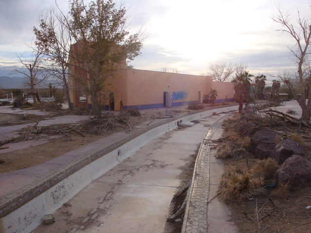 The empty Lazy River in the sunset