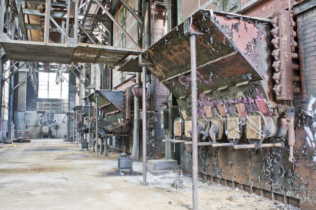 Metal piping and walkways at the Hudson State River Hospital