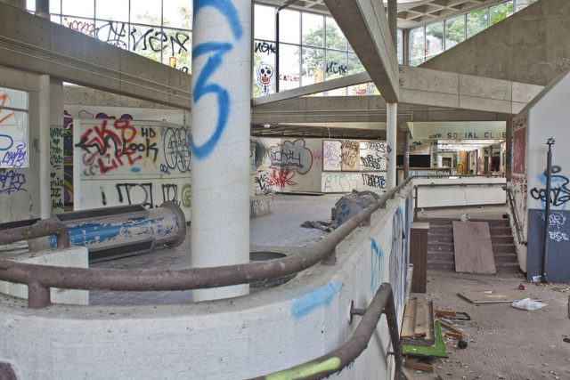 Graffiti-covered room in the Hudson River State Hospital