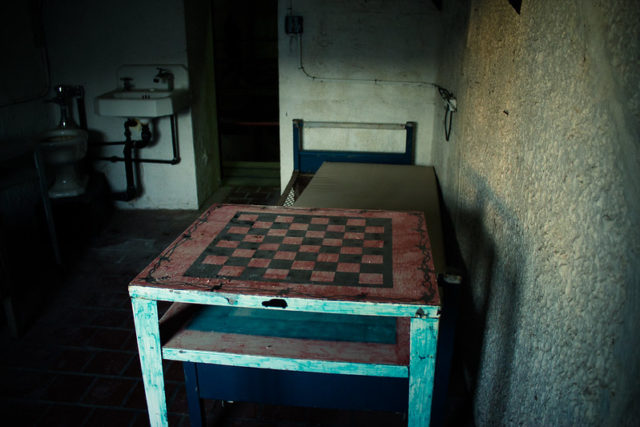 Old chessboard in a prisoner's cell