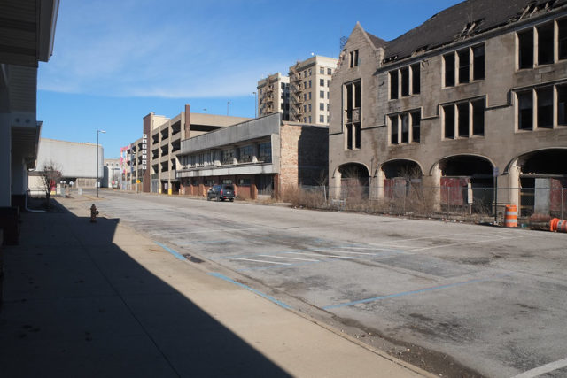 Vacant buildings along a street