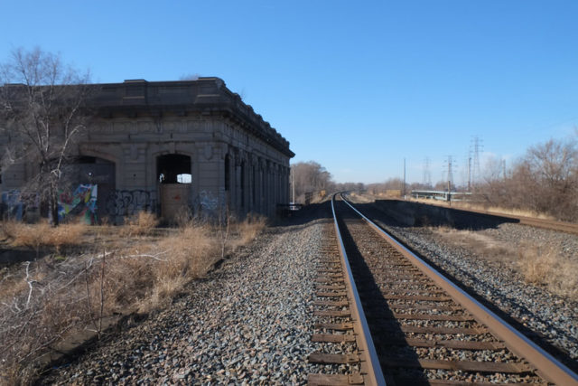 Union Station along train tracks