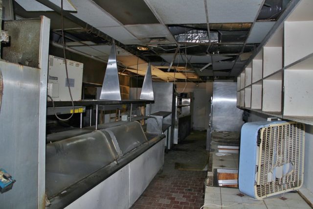 Derelict cafeteria within Magic Island