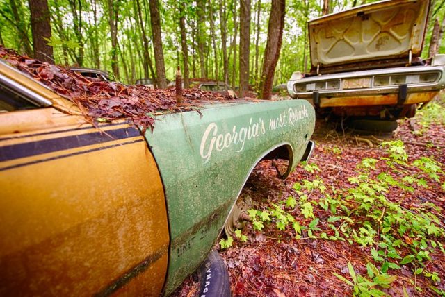 Yellow and green car with "Georgia's most reliable" written in white