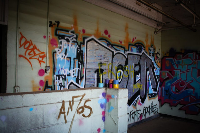Graffiti-covered wall at the Atlanta Prison Farm