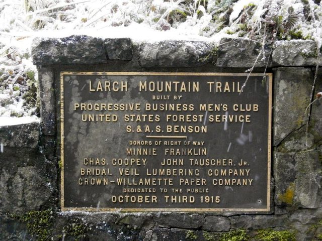 Dedication sign for the Larch Mountain Trail