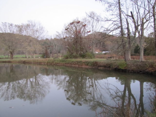 View of the Ferris wheel from across a pond