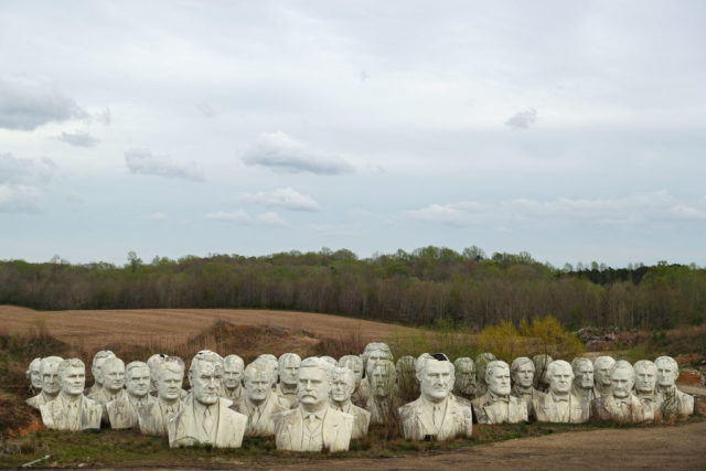 Aerial view of the Presidential busts that made up Presidents Park