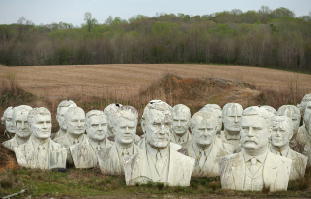 Front view of the busts from Presidents Park