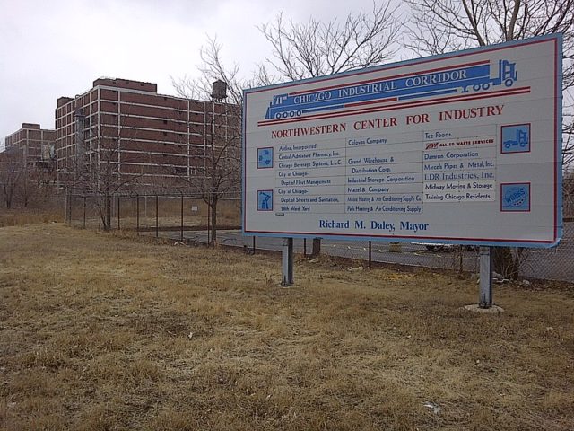 Commercial shipping sign outside the Brach's Candy Factory