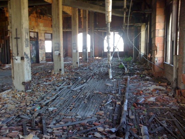 Broken flooring in Michigan Central Station