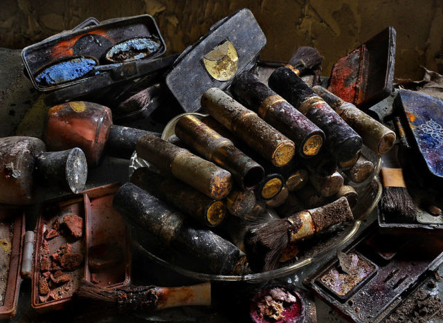 Pile of beauty products on a table