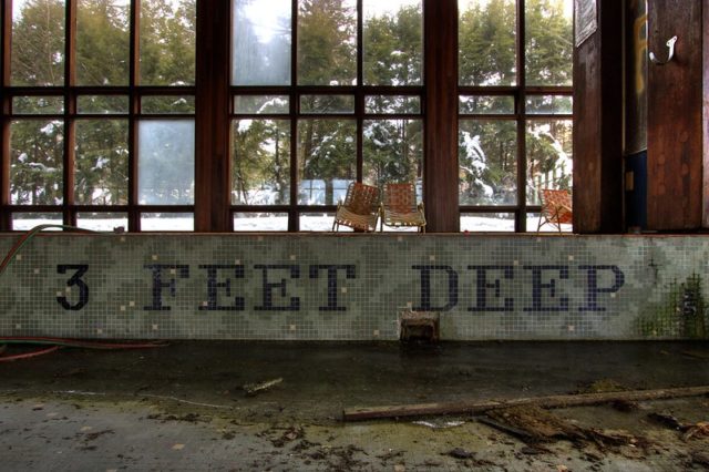 Empty swimming pool at Grossinger's Resort