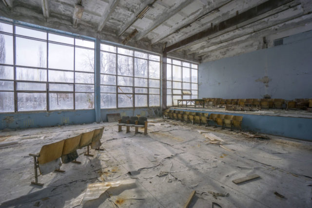 Abandoned technical hall in Pripyat 