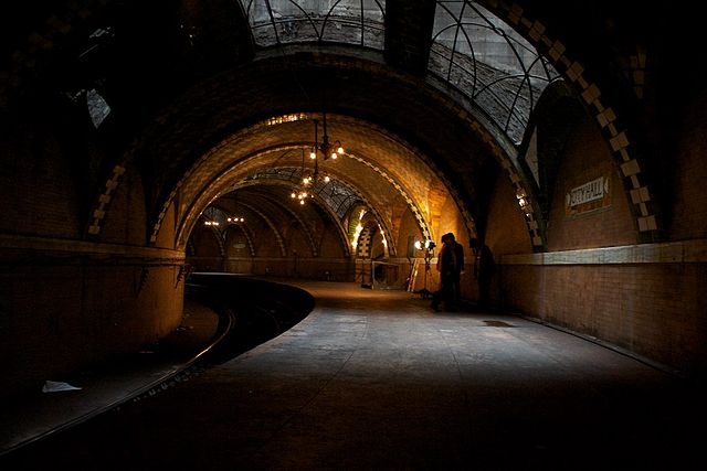 Darkened platform of City Hall Station