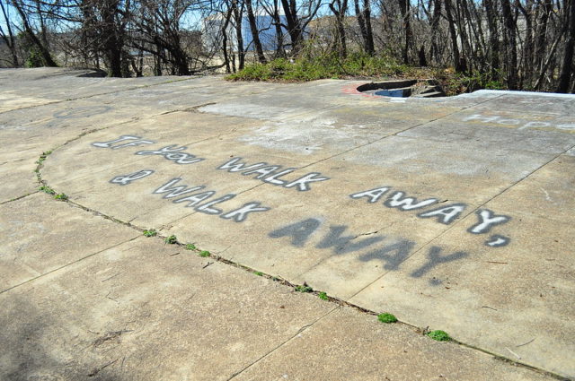 Graffiti-covered cement floor