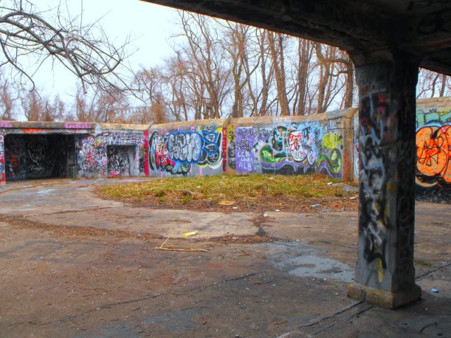 Graffiti-covered exterior walls