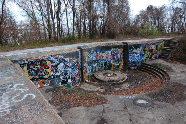 Overhead view of graffiti at Fort Armistead