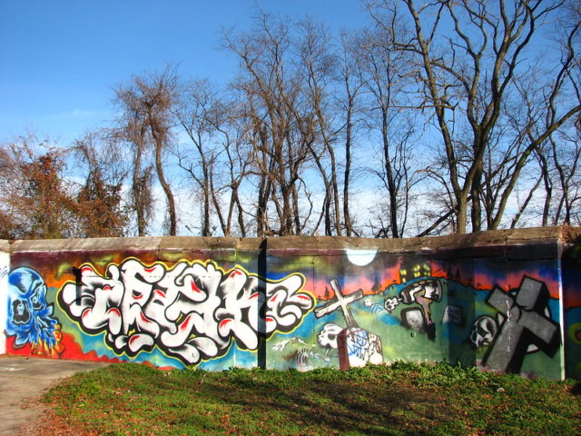 Graffiti-covered exterior walls