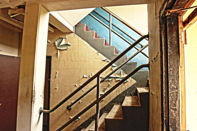 Staircase with peeling paint