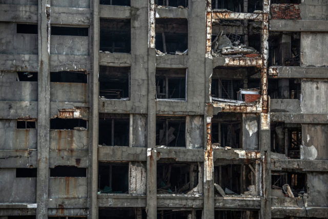 Exterior of a concrete apartment building