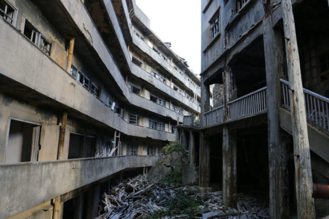 Exterior of two concrete apartment buildings