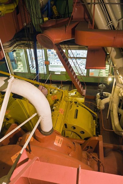 Darkened engine room of the NS Savannah