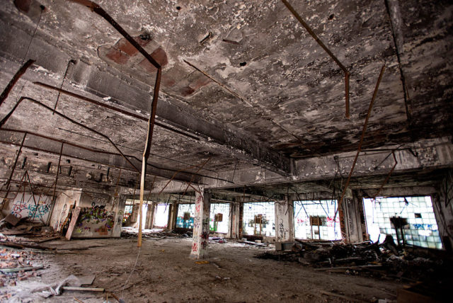 Interior of a building making up the Packard Automotive Plant
