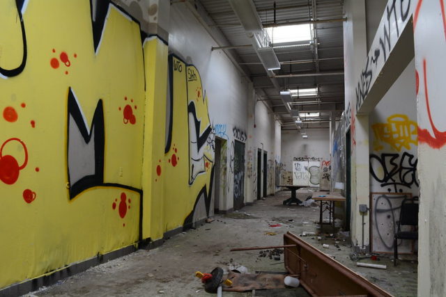 Graffiti-covered kitchen at the Pines Resort