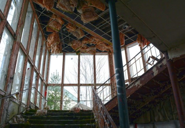 Window-lit stairway at the Pines Resort