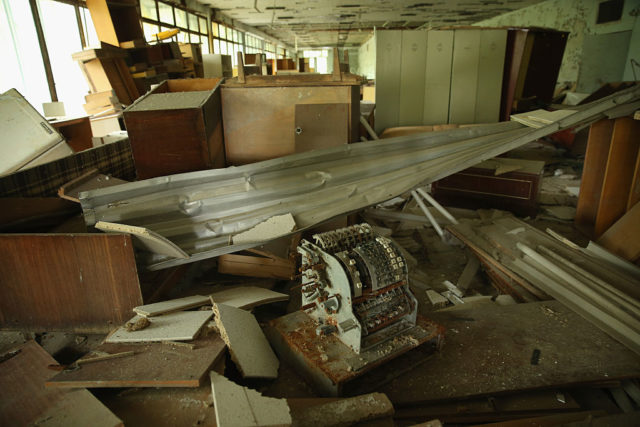 Cash register in looted furniture store