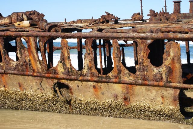 Close-up of the SS Maheno shipwreck