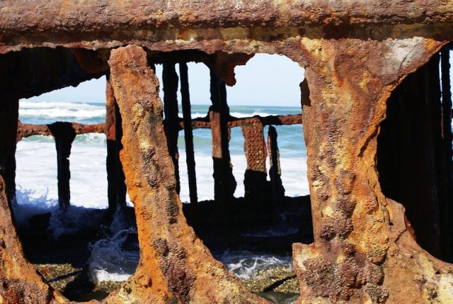 Close-up of the SS Maheno shipwreck