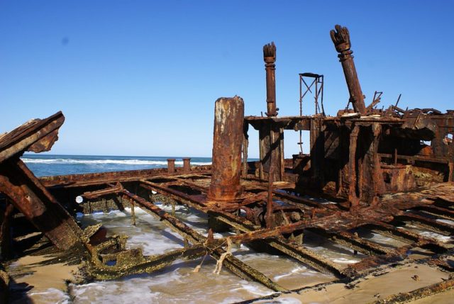 Close-up of the SS Maheno shipwreck