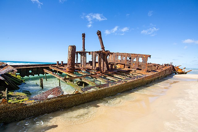 Close-up of the SS Maheno shipwreck