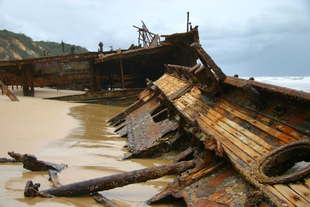 Close-up of SS Maheno shipwreck