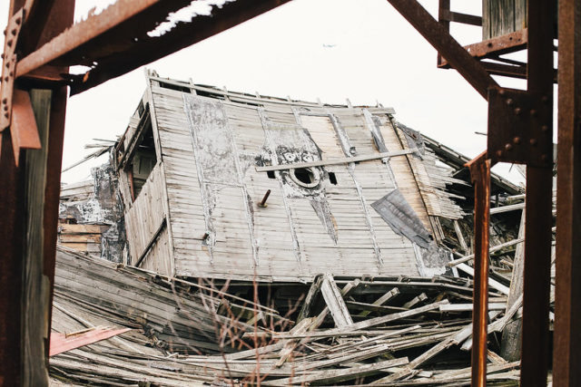 Collapsed wooden boat