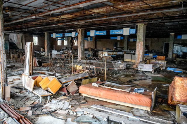 decaying supermarket in Pripyat