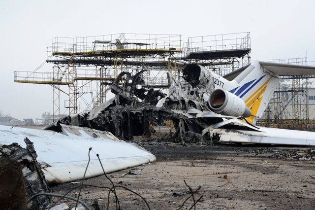 Remains of a damaged airplane