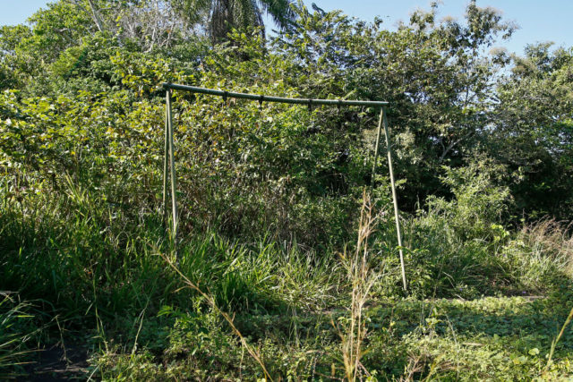 Remains of a rusty swingset