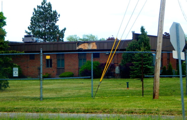 Boarded-up school