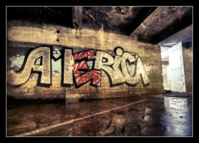 Graffiti on the walls of the McCarren Park pool tunnels